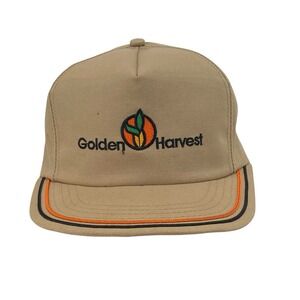 Vintage 80s Golden Harvest Farm Beige‎ Snapback Trucker Hat Kap King USA